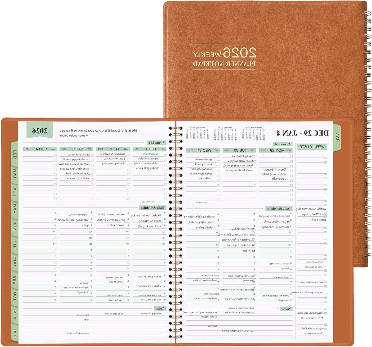 Agenda Bruin - Planner Dag tot Dag - Afspraken Plannen - Kunstleren Kaft - A4 formaat - Bruin