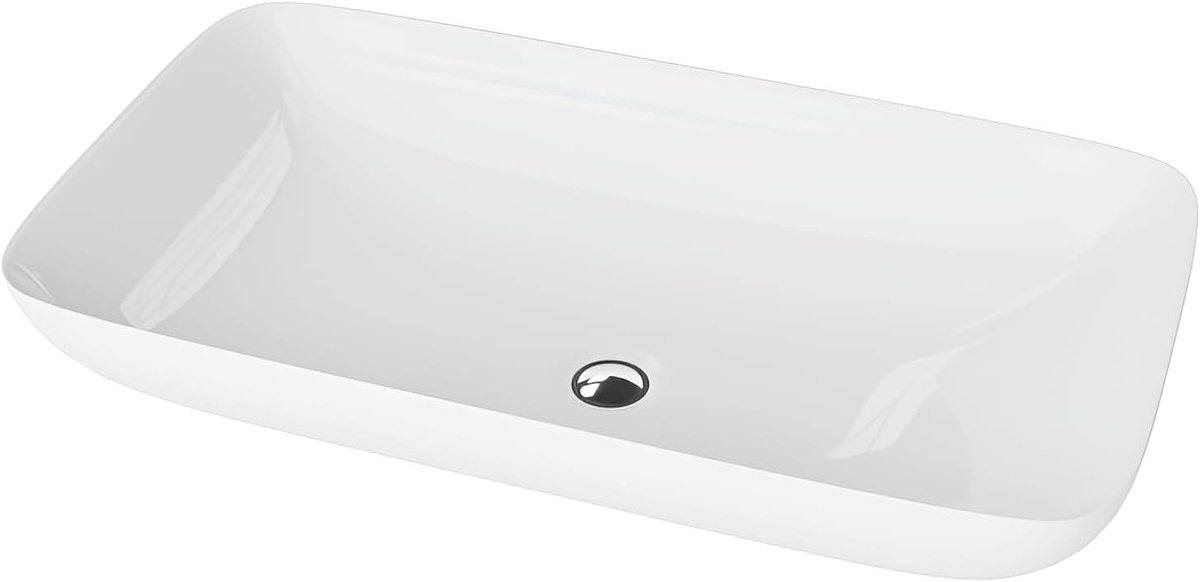 Opzetwastafel Rechthoekig - Wastafel Porselein - Badkamer Inrichten - Zonder Overloop - 70.5 x 39 x 13.5 cm - Wit Glans