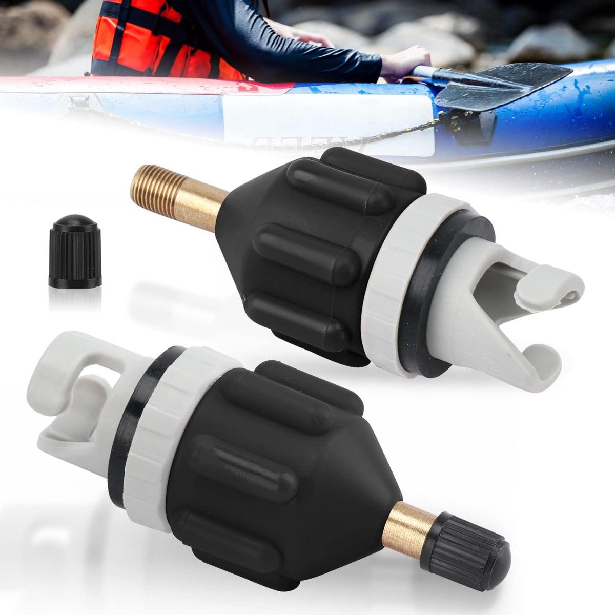 SUP Pompadapters - Kayak Adapter - Snel Oppompen - Rubber en Koper - 8 x 3.5 cm - Zwart