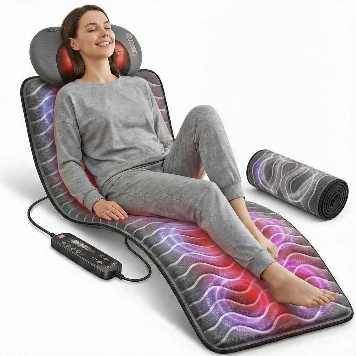 Vibratiemat - Massageapparaat - Spierontspanning - 10 Vibratiemotoren - 175 x 60 cm - Grijs