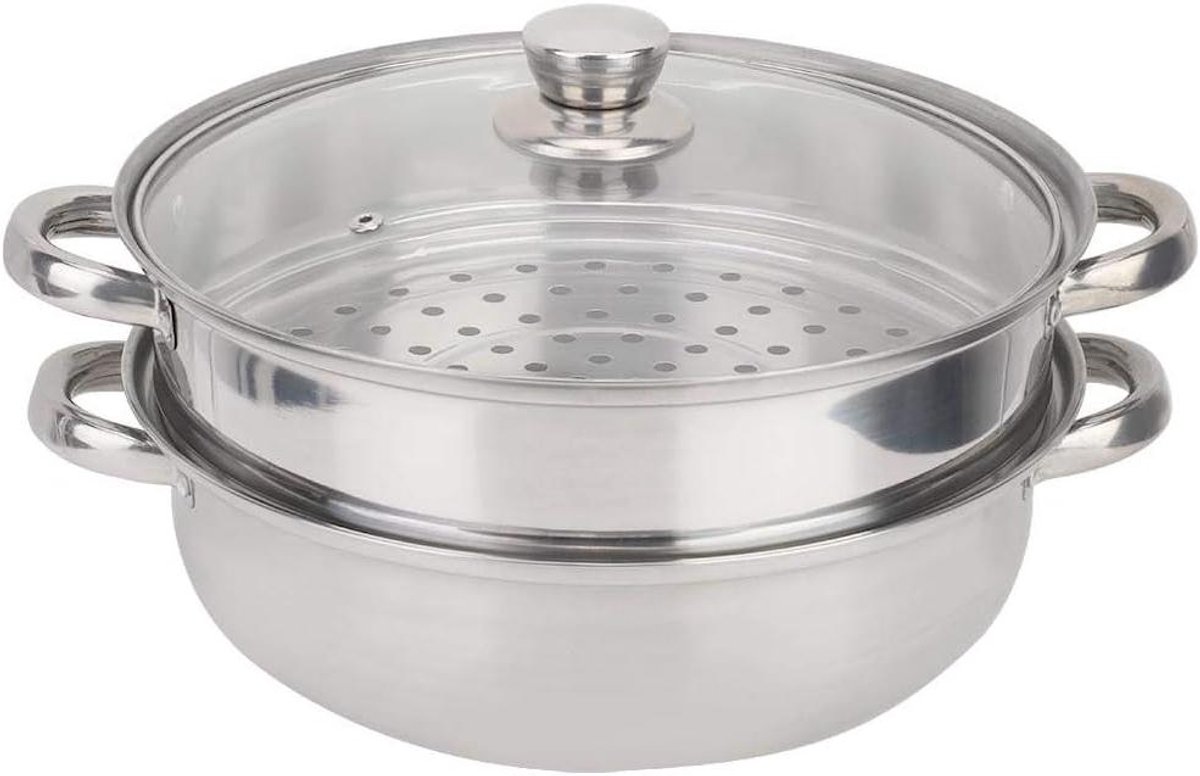 Stoompan Roestvrij Staal - Dubbele Kookpan - Gezond Koken - Dubbele Laag - 27 cm - Zilver