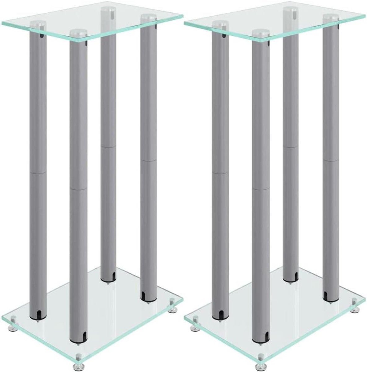 Luidsprekerstandaards - Speakerstandaard speaker toren - Vrijstaand geluidssysteem - Gehard glas pijlers - 2 stuks - Zilver