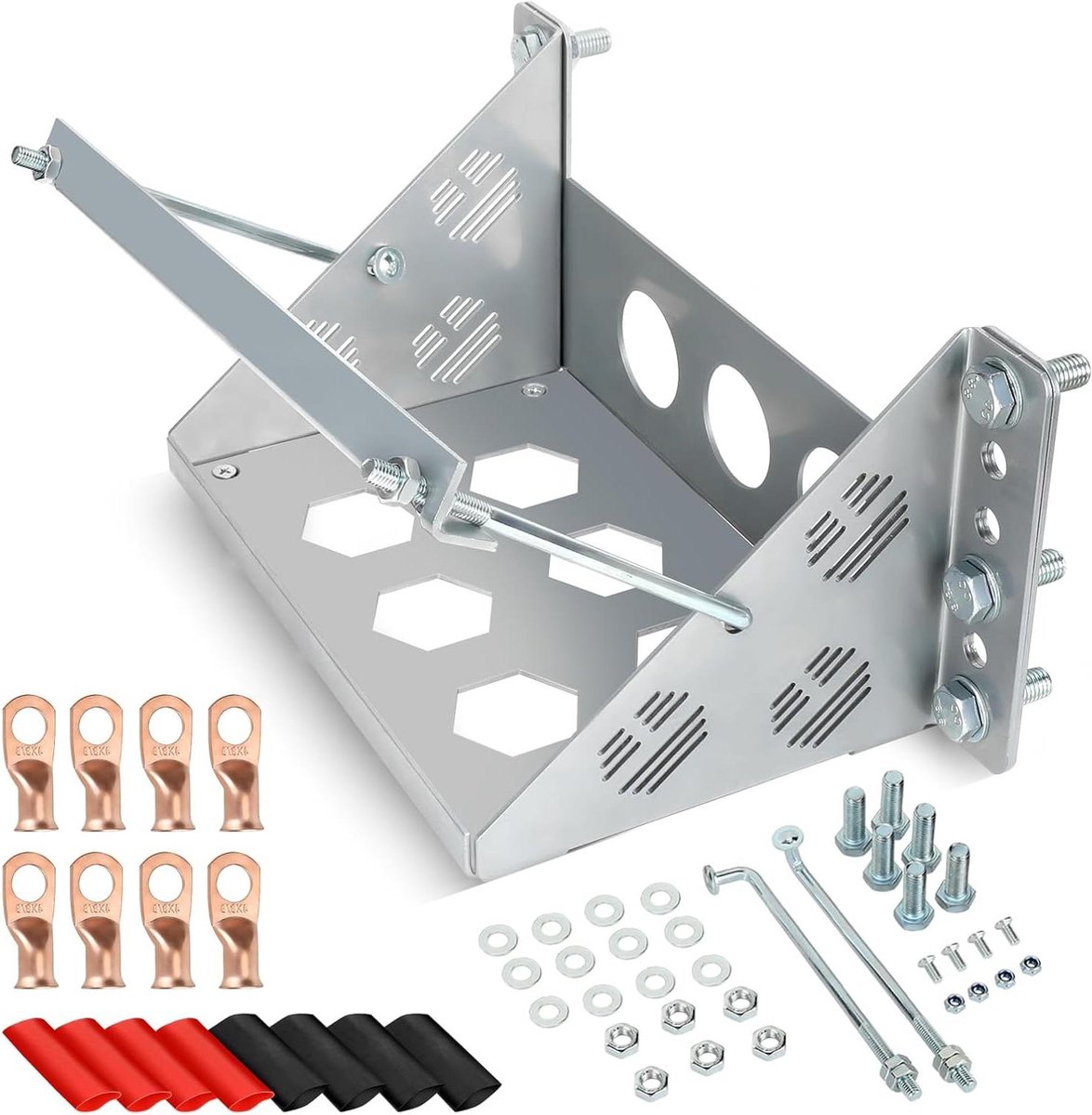 Batterijlade Kit - Accuhouder Beugel - Accu Beveiligen - Verstelbaar Ontwerp - Tot 10.6" Lengte - Zilver