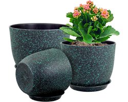 Bloempotten Set - Plantenbakken Decoratief - Planten Binnen Buiten - Met Drainage Gaten - 12 10 9 Inch - Zwart Groen