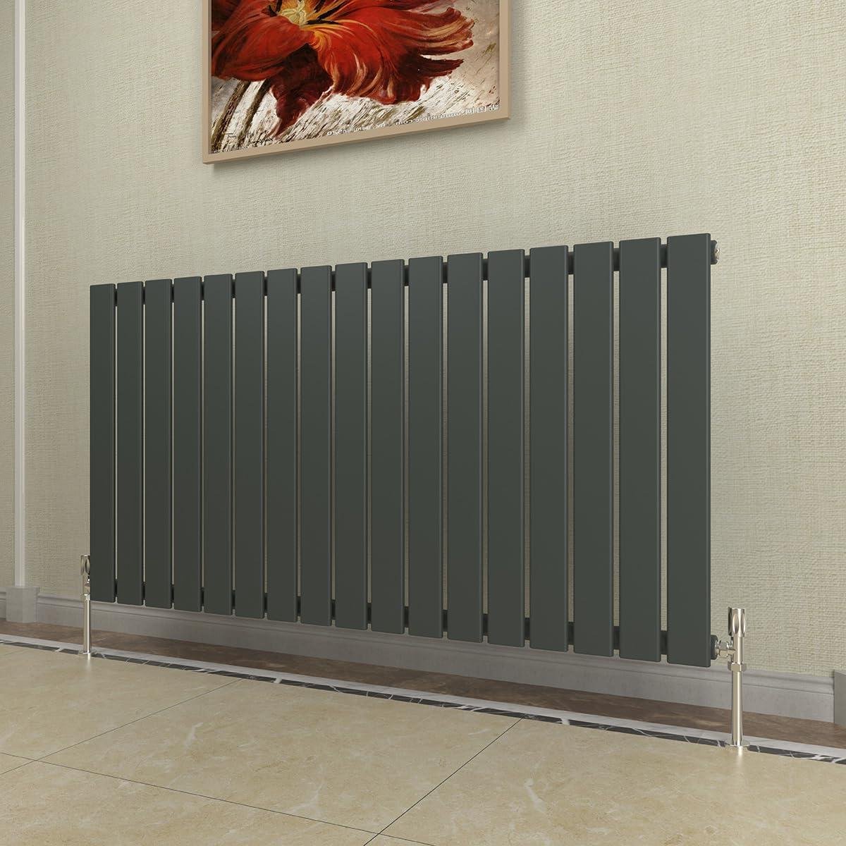 Horizontale Radiator - Paneelradiator Vlak - Centrale Verwarming - Dubbele Coating - 600x1156mm - Antraciet Grijs