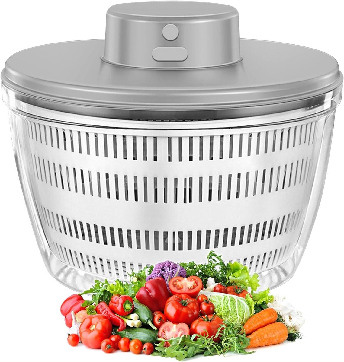 Elektrische Salade Spinner - Groente Droger - Maaltijd Voorbereiden - Grote Capaciteit 4L - 22.5x19 cm - Grijs