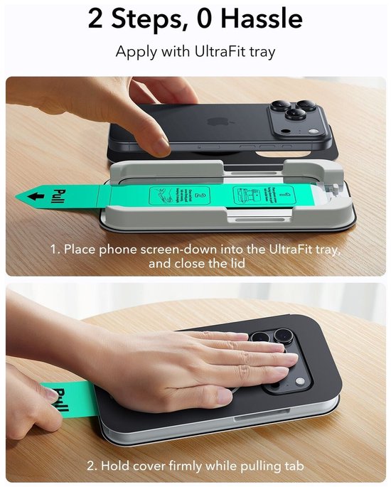 2 stappen, 0 gedoe installatie met UltraFit tray. Handen plaatsen en sluiten de löffel van de telefoon.