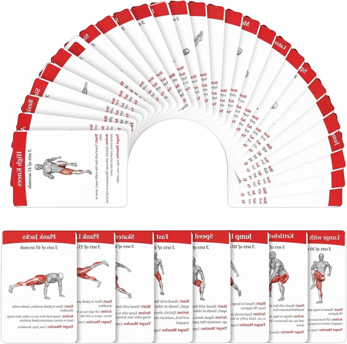 Trainingskaarten - Fitnessgids Kaarten - Kracht Verbeteren - Geïllustreerde Oefeningen - 36 Stuks - Meerkleurig