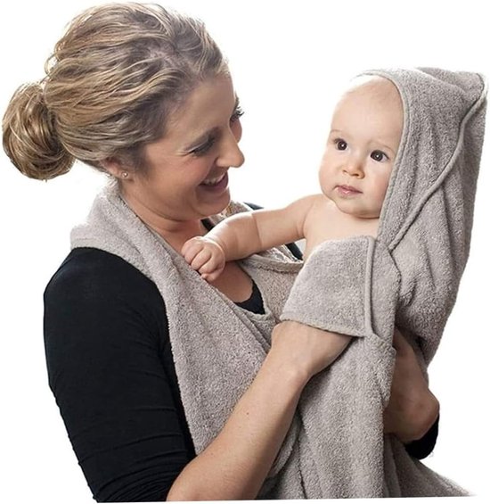 Baby Handdoek - Met Capuchon - Na het Baden - Schort Ontwerp - 90x90 cm - Grijs — afbeelding 5