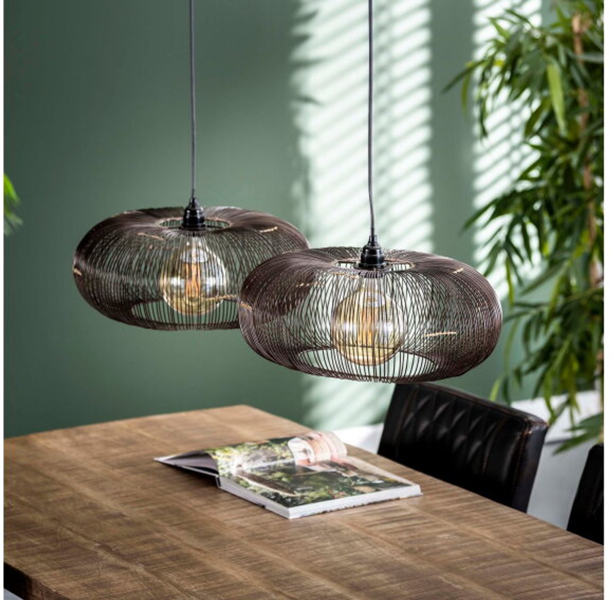 Hanglamp 2 Lampen - Copper Twist - Zwart Nikkel - Ø43 cm - Disk Vorm - Metaal - LED Lichtbron - In Hoogte Verstelbaar tot 150 cm - Woonkamer - Keuken - Gouden Soldeerplekken - Exclusief Lichtbron