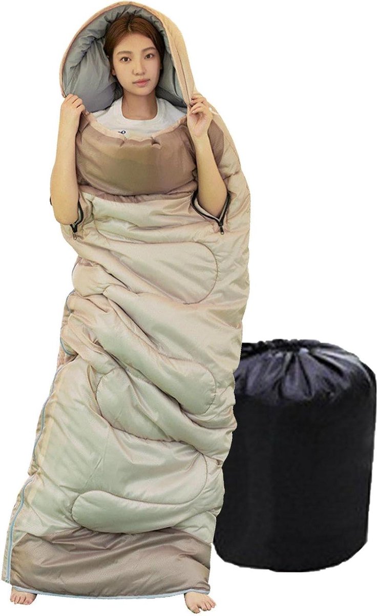Kampeer Slaapzak - Lichtgewicht Compact - Buiten Overnachten - Wind en Waterdicht - 190 x 75 cm - Khaki