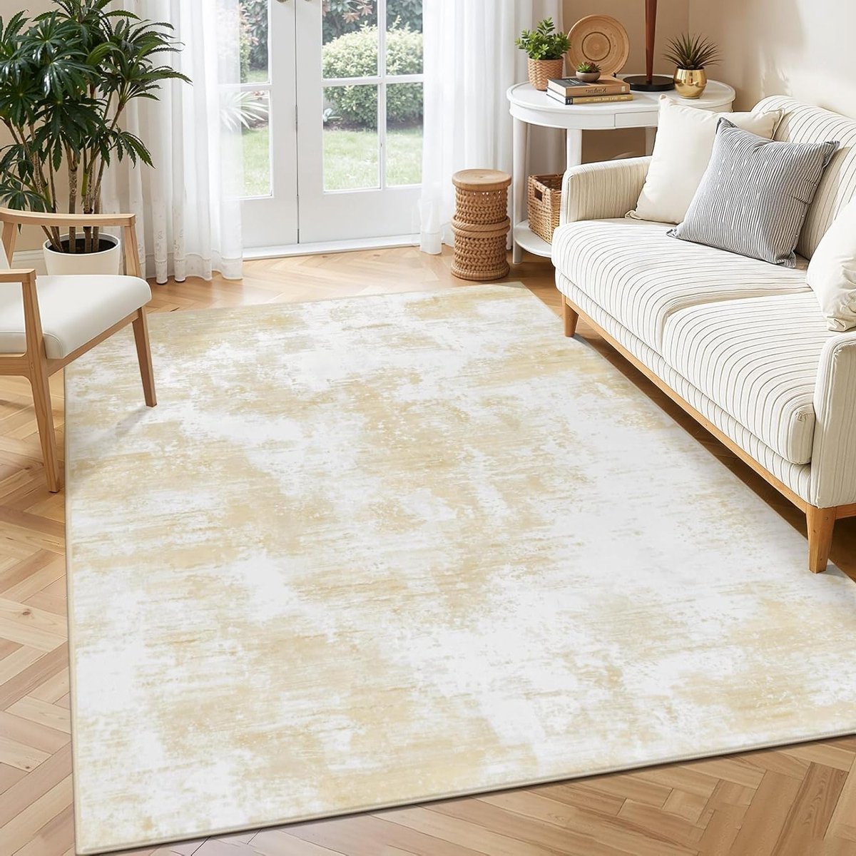 Abstracte Kortpolige Vloerkleed 120 x 170 cm - Zacht en Antislip, Wasbaar Modern Vloerkleed voor Woonkamer en Kinderkamer in Beige