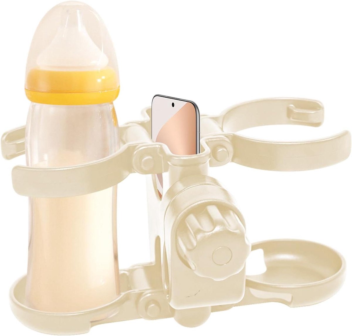Wandelwagen Bekerhouder - Kinderwagen Accessoire - Onderweg Genieten - Verstelbaar Rotatiemechanisme - 16 x 12 x 7 cm - Kaki