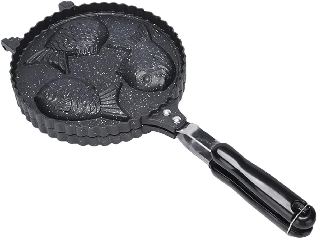 Wafelijzer Visvorm - Taiyaki Maker - Snacks Maken - Antiaanbaklaag - 406 cm - Zwart