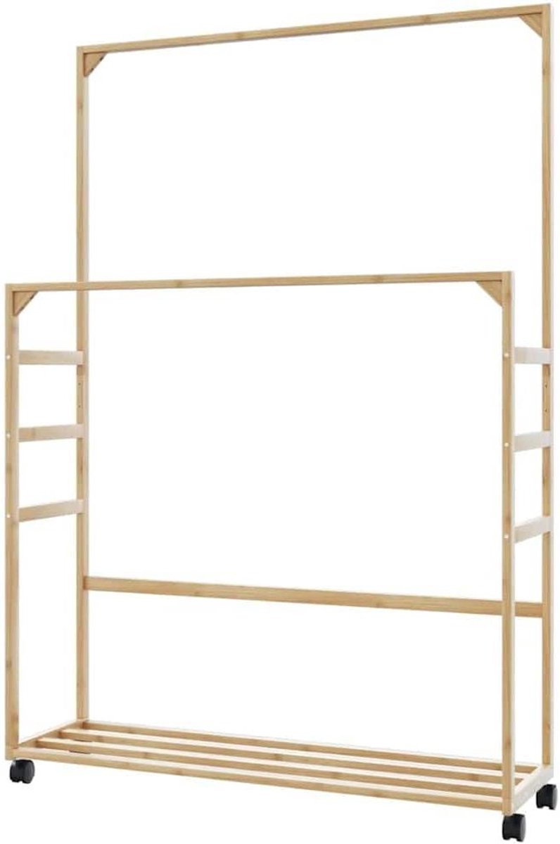 Kledingrek met planken - Kapstok met wielen - Kleding opbergen - Natuurlijk bamboe materia
