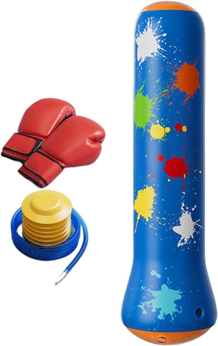 Kinder Bokszak,Opblaasbaar Boksmateriaal Met Handschoenen En Pomp,Boksbal met Terugveer Actie - Voor Jongens Karate Thuis Woonkamer Slaapkamer Binnen En Buiten Gym