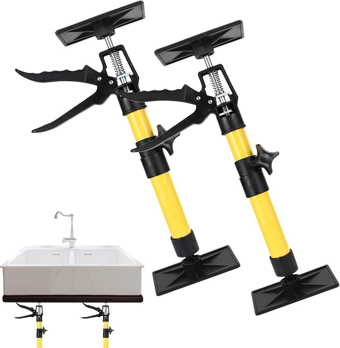 Steunpaal Kastkrik - Verstelbare Steunstang - Houtbewerking Hulp - Robuust Staal & Nylon - 30-59 cm - Geel