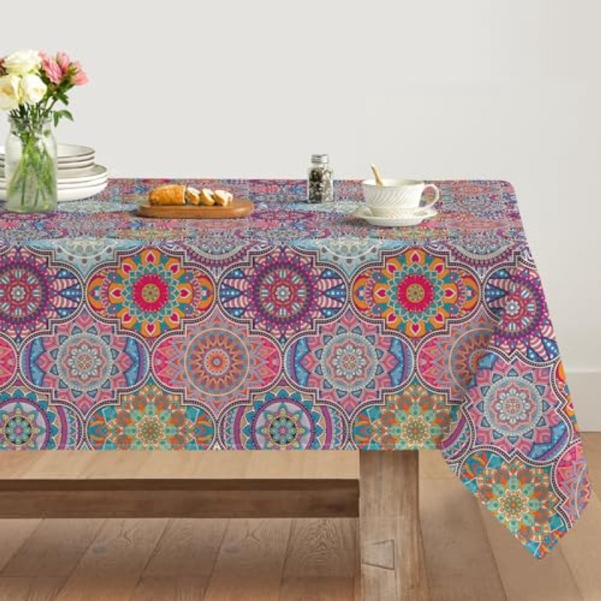 Boho Vintage Mandala Tafelkleed 140x220 cm - Vlekbestendig Polyester Rechthoekig Tafelkleed - PromoHome