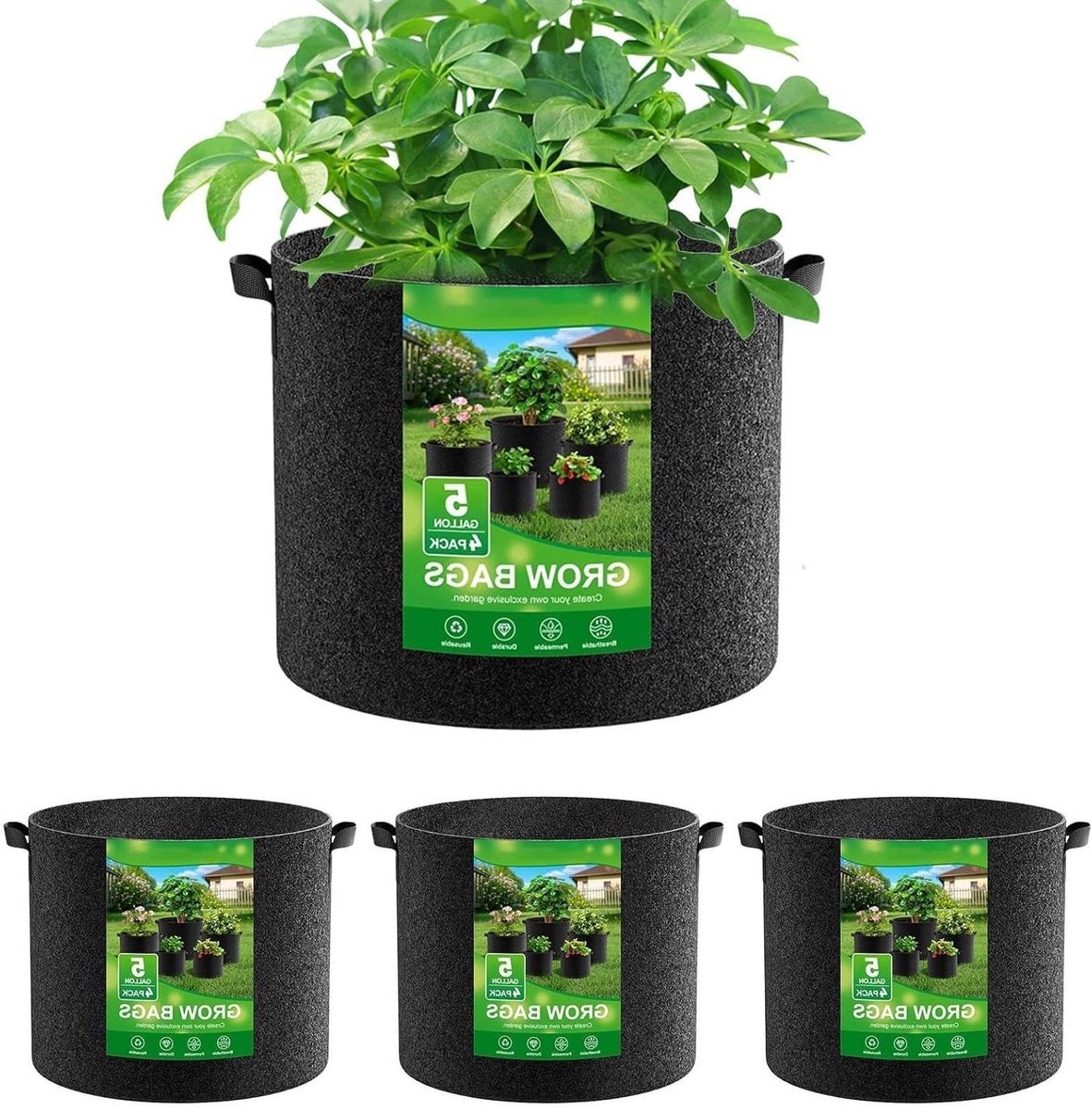 Tuinzakken 4 Stuks - Plantenpotten Kweekzakken - Planten Buiten Kweken - Ademende Wortelstructuur - 10 Gallons - Zwart