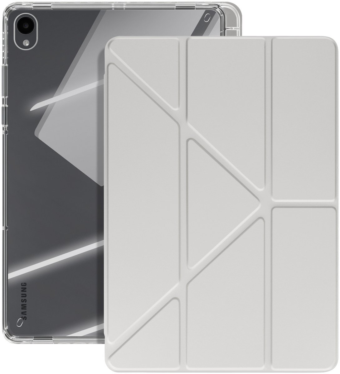 Avizar Étui pour Geschikt voor Samsung Galaxy Tab S11 avec Fonction Support Modulable Design Origami, Lichtgrijs