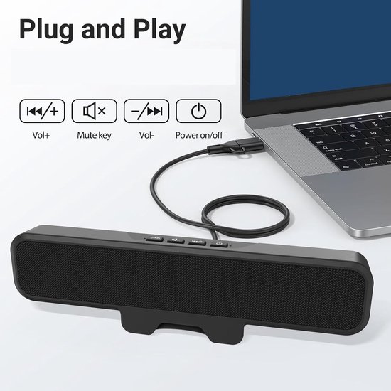10W PC Luidspreker met USB-A/C Aansluiting - HD Stereogeluid voor Monitor, Laptop en Bureau — afbeelding 2