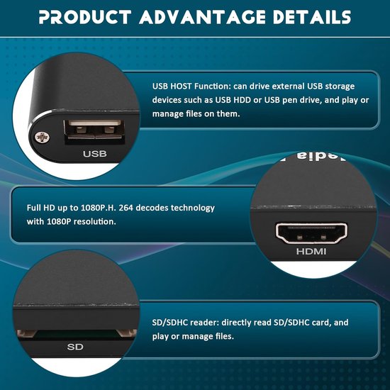 MKV 264 HDD Full HD 1080P USB Media Player met SD Media TV Box Ondersteuning RMVB WMV HDD Player EU Plug — afbeelding 5