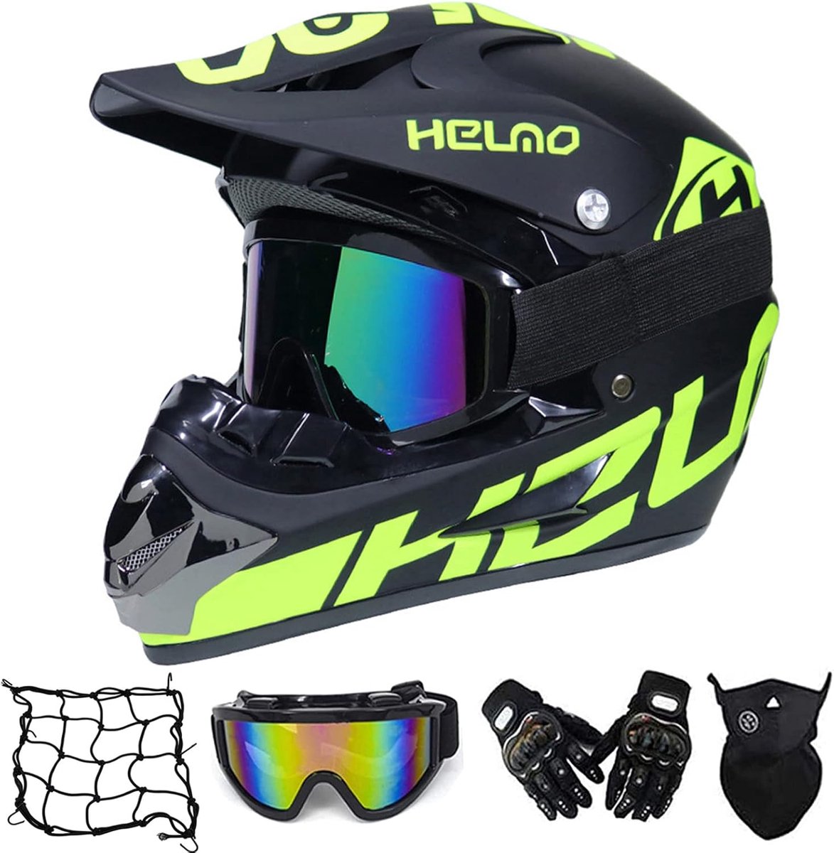 Motocross Helm Set - Off Road Helm - Veilig Rijden - D.O.T Gecertificeerd - Maat L - Groen Zwart