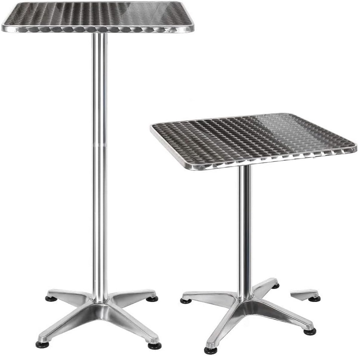 In Hoogte Verstelbare Vierkante Bistrotafel 60x60 cm Zilver Aluminium en RVS