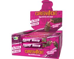 Grenade - High Protein, Low sugar - Protein bar - Dark Choc Raspberry - 20g eiwit - 12 x 60g - Eiwitreep - Diverse smaken