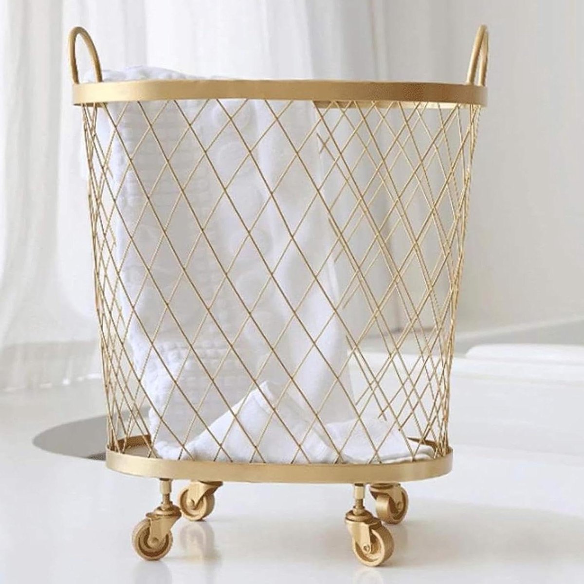 Rollende wasmand met wielen Was sorteren 360 graden sturing 55 cm hoog Goud