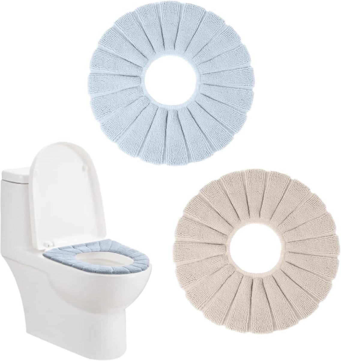 Toiletzitting Covers - Zachte Kussens - Warmte Comfort - O-vormig Gebreid - 2 Stuks - Beige Blauw