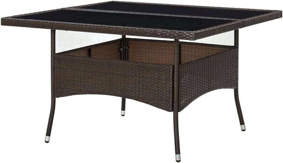 Bruine tuintafel - Eettafel buiten - Gezellig dineren - Weerbestendig polyrotan - Plaats voor 4 - Bruin