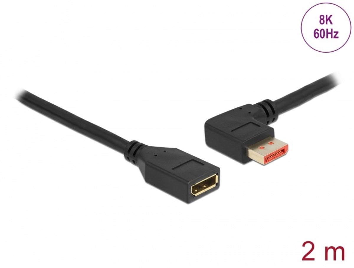 DisplayPort Extension Cable mannelijk 90 ° links schuift aan vrouwelijke 8K 60 Hz 2 m