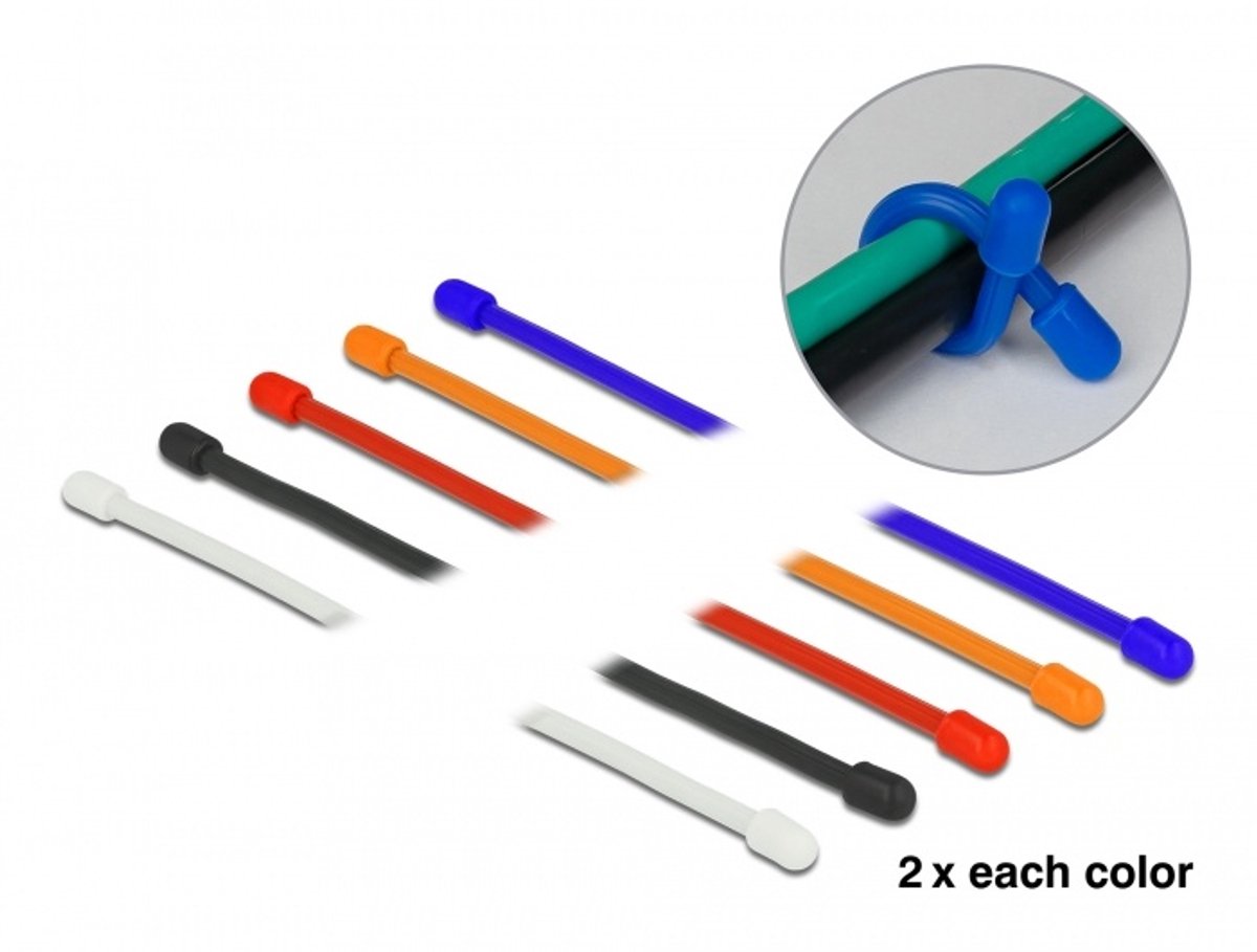 DeLOCK 018972 kabelbinder Zwart, Blauw, Oranje, Rood, Wit 10 stuk(s)