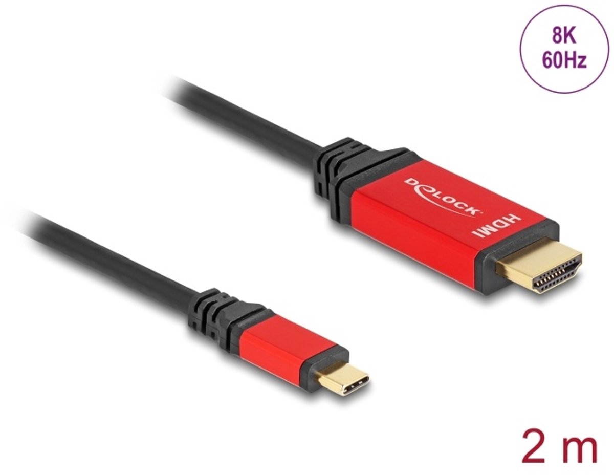 Delock USB Type-C™ to HDMI Cable (DP Alt Mode) 8K 60 Hz with HDR function 2 m red