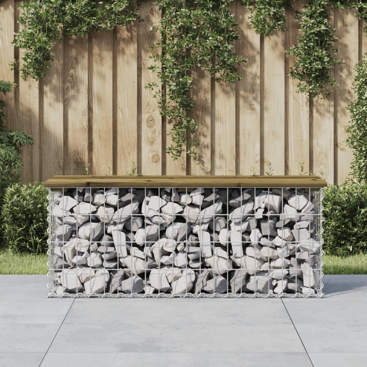 Schanskorfbank Tuinbank - Zitbank Steenkorf - Ontspannen Buiten - Massief Grenenhout Zitting - 103 x 315 x 42 cm