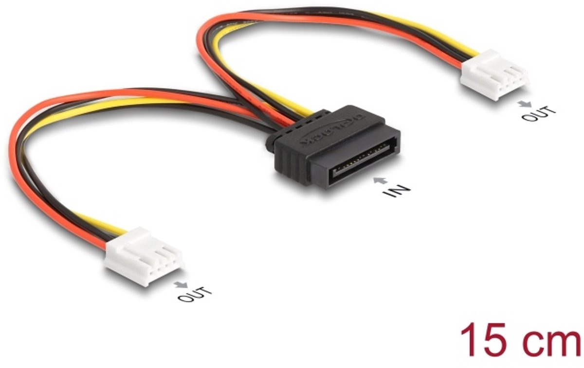 SATA Power Cable 15 pin plug to 2 x Floppy 4 pin female 15 cm