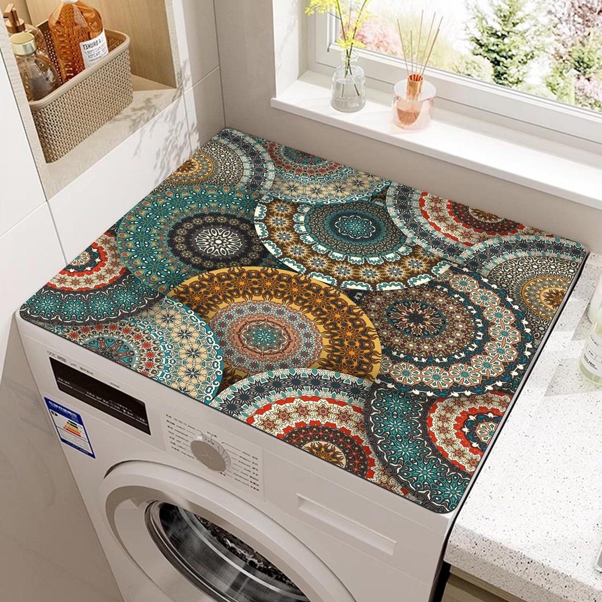 Wasmachine Topbeschermer - Apparaat Mat - Apparaten Beschermen - Anti-slip Bodem - 60 x 50 cm - Bohemien Mandala