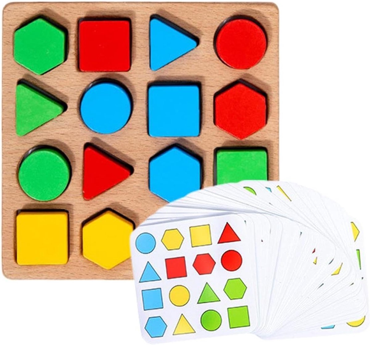 Vormpuzzel - Sorteerspeelgoed - Vroeg Leren - Natuurhouten Constructie - 16 Delig - Veelkleurig