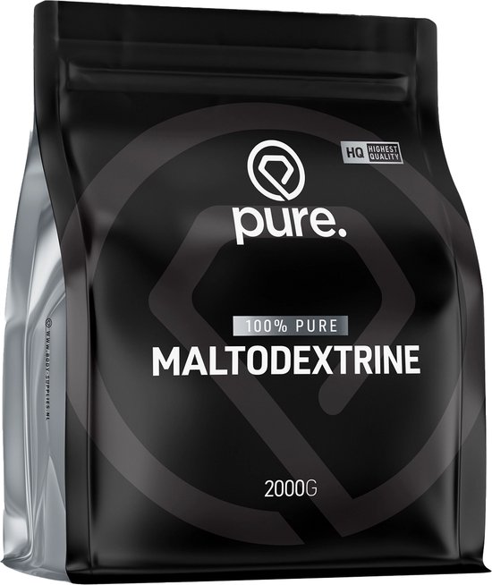 Zwarte zak met "pure. 100% PURE MALTODEXTRINE 2000G" logo