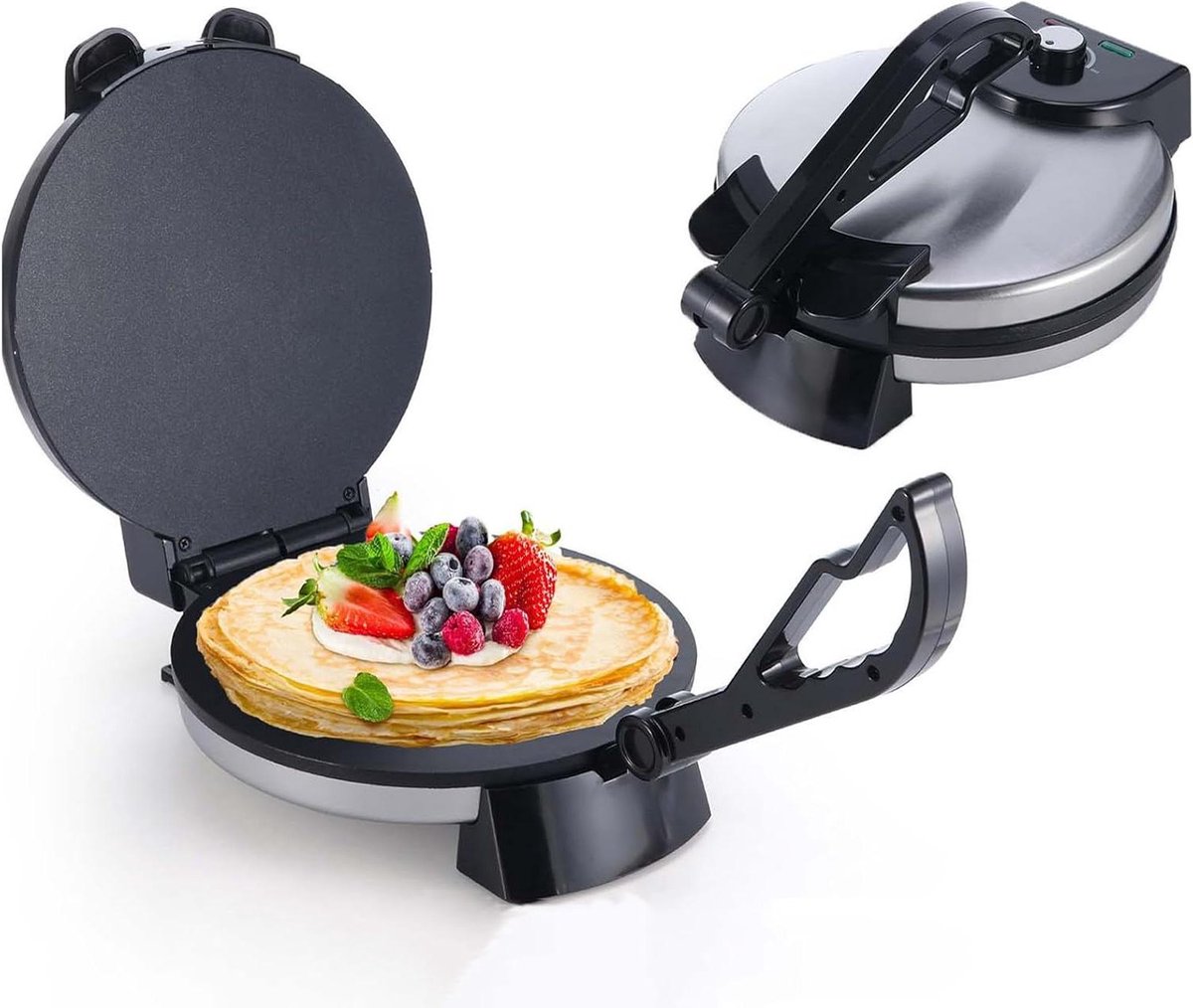 Elektrische Pannenmaker - Platbrood Maker - Snelle Maaltijden - Instelbare Temperatuur - 10 Inch - Zilver