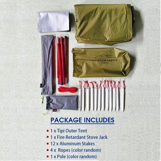Tipi Tent - Outdoor Tent - Kamperen en Hiken - Vierseizoenen Tent - 4 Persoons - Olijfgroen — afbeelding 4