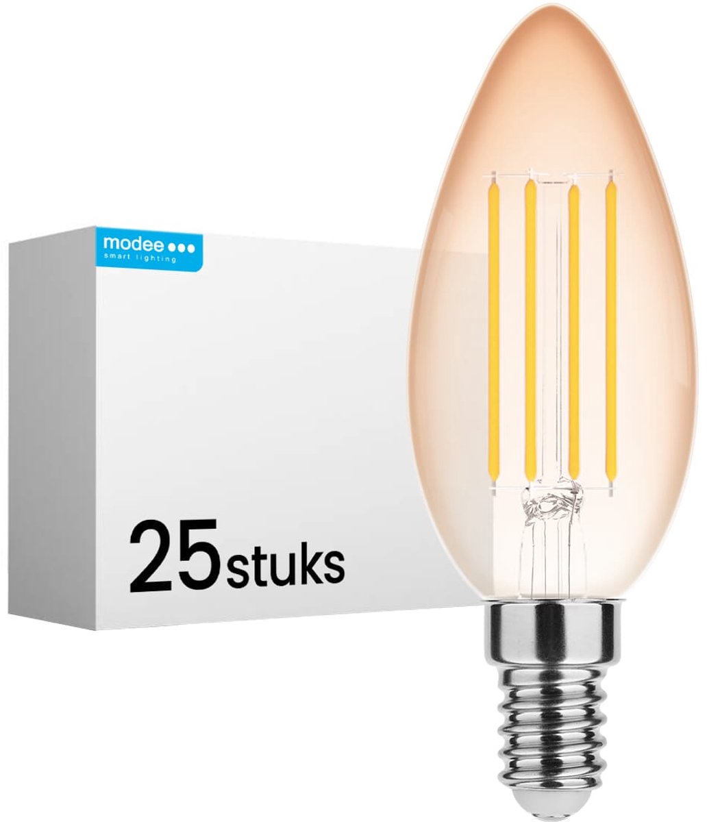 Modee E14 LED Lamp 4W - 360lm - 1800K - Warm Wit - LED Filament Amber Kaarslamp B35 - Vervangt 33W Halogeen Gloeilamp - 25 stuks