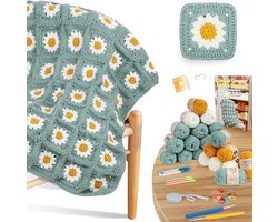 Complete haakset voor beginners - Granny Square dekenpakket met haaknaalden en garen
