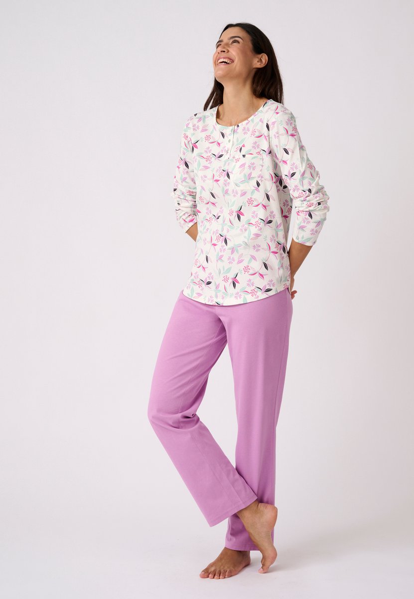 Damart Set van 2 pyjama's van zuiver gekamd jersey katoen - Dames - Wit - 42-44 (M)