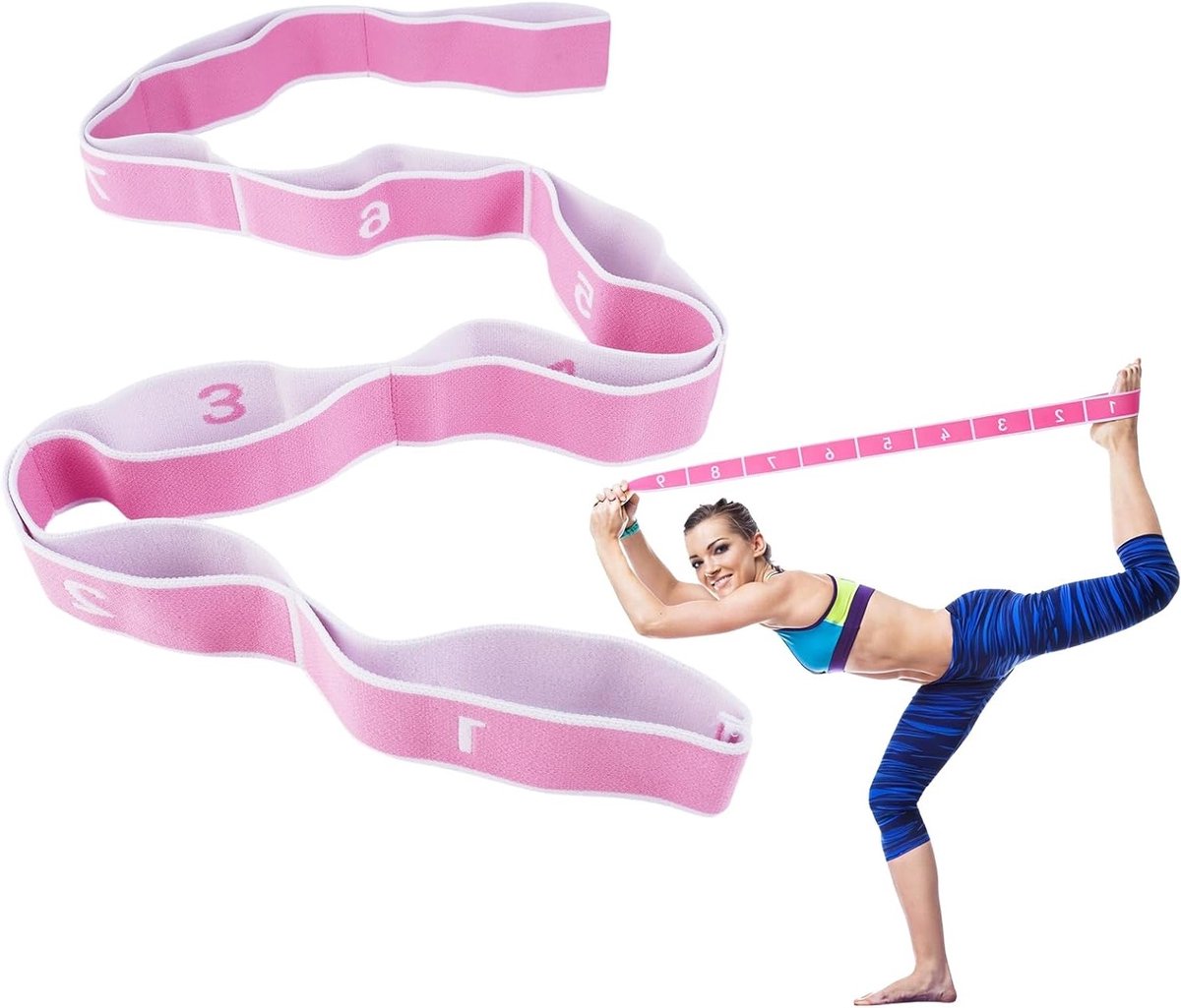 Verstelbare Yoga Stretch Band met 9 Lussen, Ideaal voor Pilates, Dans en Training, Hoogwaardige Elastische Gymnastiekband voor Effectieve Oefeningen