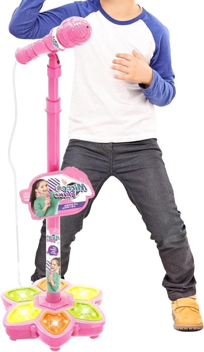 Kinder Microfoon - Karaoke Zangset - Creatieve Expressie - Kleurrijke Lichteffecten - Verstelbare Standaard - Roze