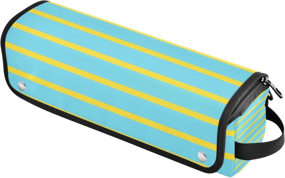 Reis Etui - Haaraccessoire Tas - Styling Tools - Hittebestendige Mat - 36 cm - Blauw Geel Streep