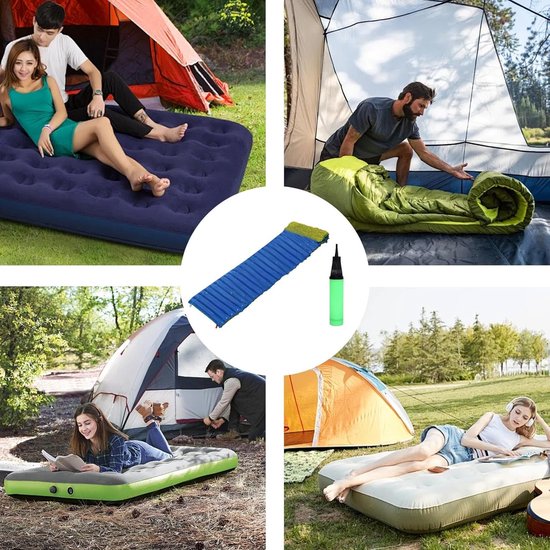 Opblaasbare Slaapmat - Kampeer Mat - Kamperen Buiten - Waterdicht & Stevig - 200x70cm - Blauw — afbeelding 2