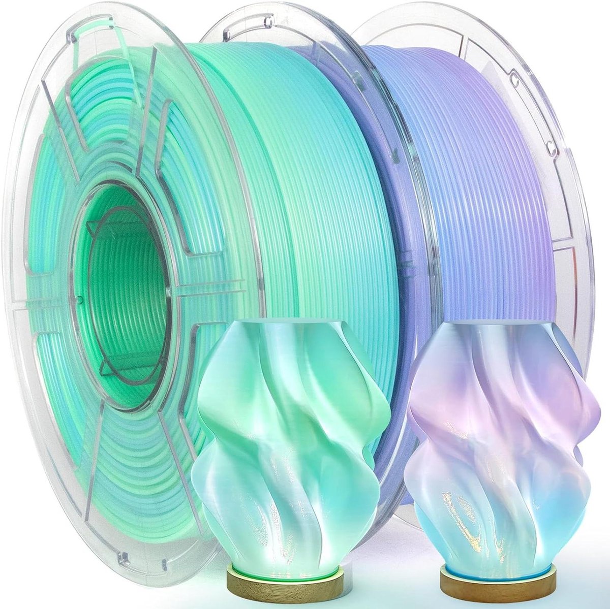 3D Printer Filament - Translucent PETG - Gedetailleerd Printen - Hoogwaardige Kleurovergang - 2kg 1.75mm - Blauw Paars Groen